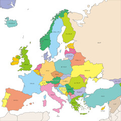 ヨーロッパ全体の地図と国境、日本語の国名