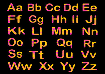 English alphabet with colored letters.