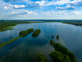 Pogoria IV lake in Dabrowa Gornicza Aerial View. Popular tourist destination in Zaglebie. Silesian Voivodeship, Poland. 