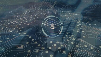Animation of dna strand, computer circuit board and data processing over hands typing on keyboard - Powered by Adobe