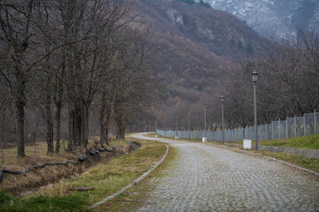 Entrance road to Medieval Monastery and Church Pecka Patrijarsija, main Serbian orthodox monastery and patriarchate. UNESCO world heritage site in Pec, Kosovo, Serbia 05.03.2022