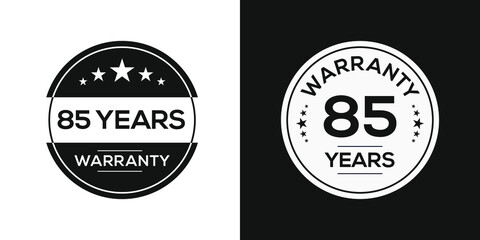 85 years warranty seal stamp, vector label.