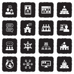 Discussion Icons. Grunge Black Flat Design. Vector Illustration.