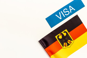 Flag of Germany with visa sign. Travel visa and citizenship concept