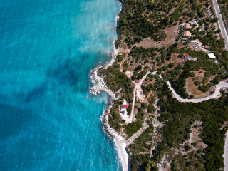 drone top photography of particular coastline at kefalonia island, Greece