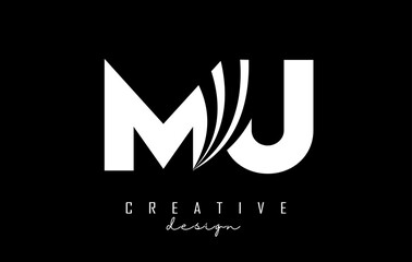 Creative white letters MU m u logo with leading lines and road concept design. Letters with geometric design.