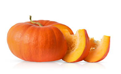 Pumpkin with slices isolated on white background with clipping path. Design element