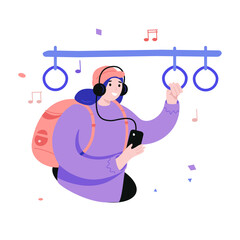 student listening to music on the subway