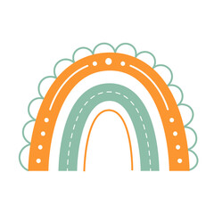 Abstract stylized decorative boho rainbow with patterns and floral ornament. Decor for interior decoration, poster, clothing. Flat isolated illustration on white background