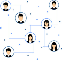 group of business people in a line connected circle