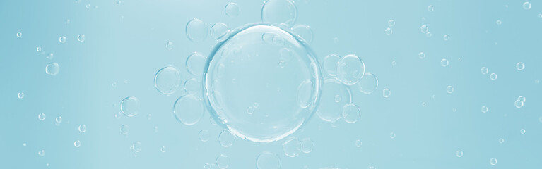 bubble oil or serum isolated on blue background. concept skin care cosmetics solution. 3d rendering.