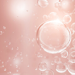 Rose Gold bubble oil or serum isolated on yellow background. concept skin care cosmetics solution. 3d rendering.