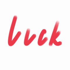 A red smear of paint. Good luck written in red on a white background.