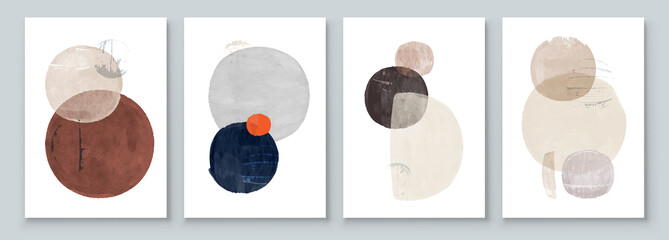 Obraz na płótnie Canvas Set of Abstract Hand Painted Illustrations for Wall Decoration, Postcard, Social Media Banner, Brochure Cover Design Background. Modern Abstract Painting Artwork with Circle. Sphere Vector Pattern. 