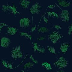 Fototapeta na wymiar Areca palm branches seamless pattern. Botanical pattern. Vector illustration on a dark background.