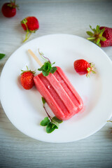 cooked homemade strawberry ice cream on a stick
