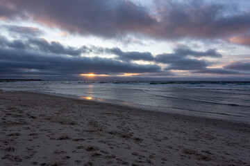 Dramatic stormy sunset on the ocean
