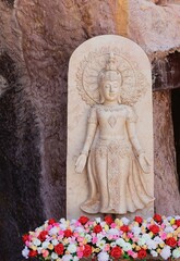 Buddha images and art works. Wat Somdet Phu Ruea Ming Muang, Loei Province, Thailand. 19 April 2022.