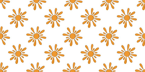 Seamless sun pattern or yellow flower art. Children's pattern. Hand drawn or doodle. Vector illustration