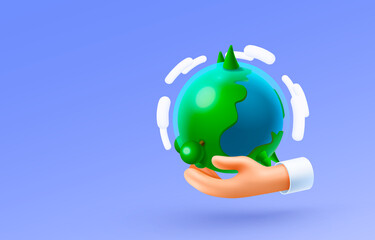 Planet in human hand, eco green earth. Vector
