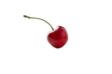 Sweet red cherry isolated on white background, fresh cherry . Copy space. Food and fruit concept.