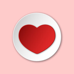 Heart paper cut icon. Volumetric white round template with red gradient heart. Best for web, social media and mobile apps. EPS 10.