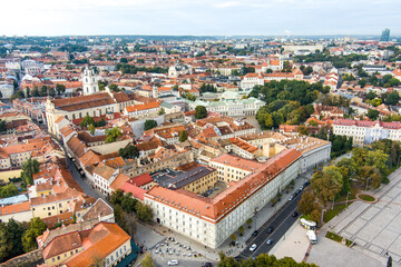 Naklejka na ściany i meble Aerial view of Vilnius Old Town, one of the largest surviving medieval old towns in Northern Europe.