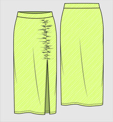 LONG ASYMMETRIC SLIT SKIRT FOR WOMEN AND TEEN GIRLS IN EDITABLE VECTOR FILE