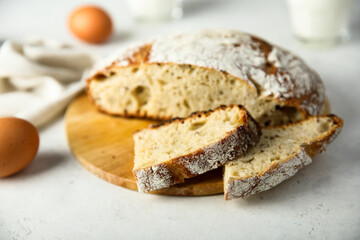 Traditional homemade bread on a wooden desk