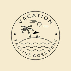 vacation line art badge logo vector minimalist design