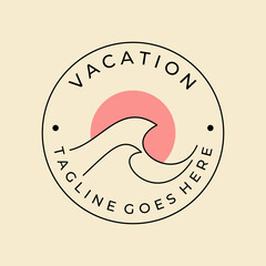 ocean vacation wave badge logo line emblem vector illustration design
