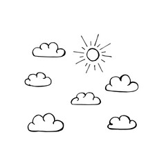 Sun clouds hand drawn vector drawing color black