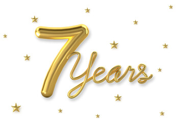 3d golden 7 years anniversary celebration with star background. 3d illustration.