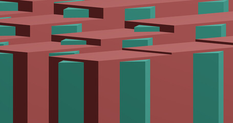 Render with red cubes and green triangles in isometric