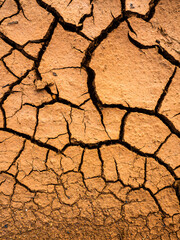 Vertical ground separated. Texture of ground cracked surface close-up background. Brown color.