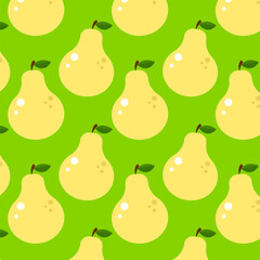 Cute summer flat pattern with fruits. Pears. Great food background for your design. Vegan, vegetarian, healthy food, diet concept. 