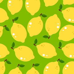 Cute summer flat pattern with fruits. Lemon. Great food background for your design. Vegan, vegetarian, healthy food, diet concept.