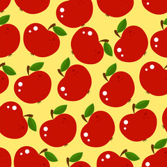 Cute summer flat pattern with fruits. Apples. Great food background for your design. Vegan, vegetarian, healthy food, diet concept.