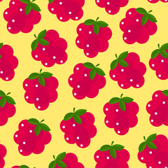 Cute summer flat pattern with fruits. Raspberry. Great food background for your design. Vegan, vegetarian, healthy food, diet concept.