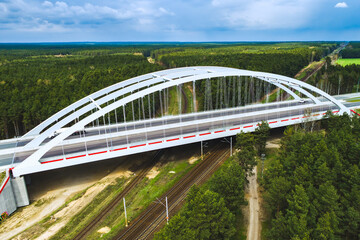 highway bridge over the railroad tracks