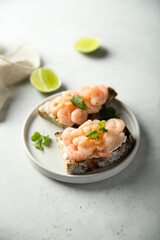 Homemade shrimp toast with cream cheese