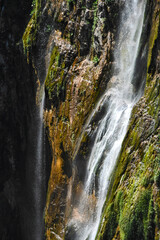 Plitvice waterfall with cascading foamy water