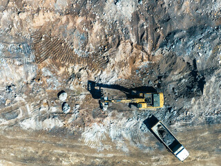 Sandpit and Factory Plant Aerial View. Producing of sand materials for construction industry,...