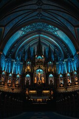 Ancient interior of the Notre-Dame Basilica of Montreal