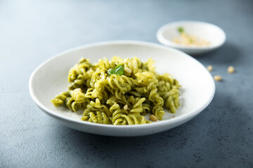 Pasta with homemade pesto sauce