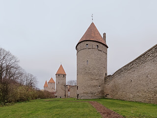 Medieval city walls with fortified towers of Tallinn, Estonia 