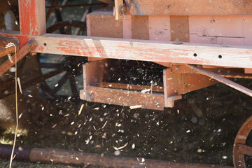 Grain harvest and processing with old traditional equipment