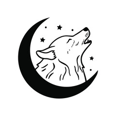 Beautiful abstract card with wolf and moon. Vector illustration. Stars vector.