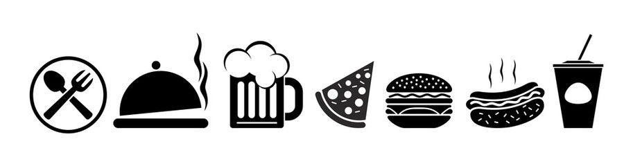 Fast food and drink icons set. Vector on transparent background