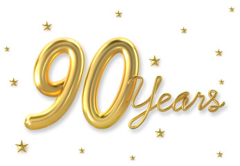 3d golden 90 years anniversary celebration with star background. 3d illustration.